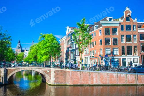 Preview: Beautiful canal in the old city of Amsterdam, Netherlands, North Holland province