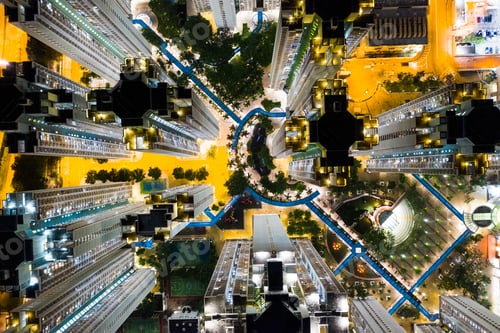 Preview: Tin Shui Wai, Hong Kong, 06 September 2018:- Top down view of Hong Kong apartment at night