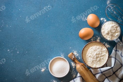 Preview: Baking background at blue stone table.