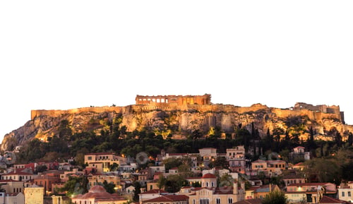Preview: Athens, Greece. Acropolis rock and Monastiraki square isolated on white background