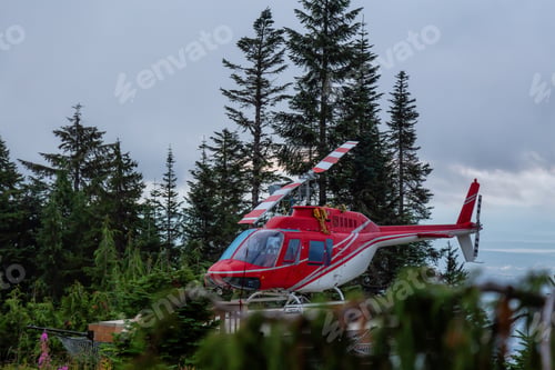 Preview: Red Helicopter on Top of Grouse Mountain