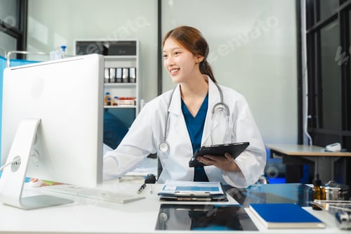 Preview: Medical Technology Concepts The doctor is working on digital tablet computer