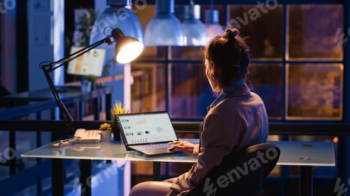 Preview: Corporate employee working overtime on charts report