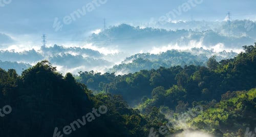 Preview: Top view Landscape of Morning Mist with Mountain Laye