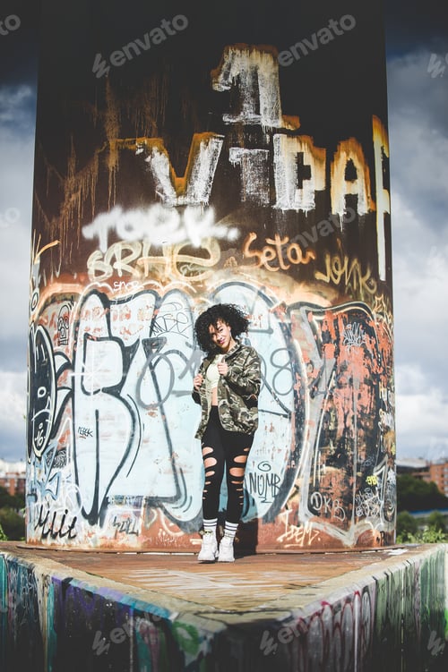 Preview: African American woman laughing in an urban environment