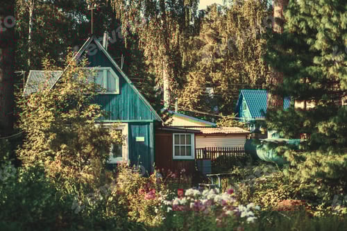 Preview: A summer wooden cottage in a garden