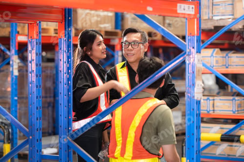 Preview: Group of warehouse employee rest comfortably during work