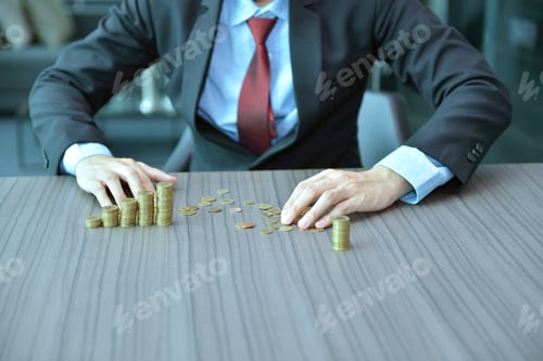 Preview: Businessman holding and saving money banknotes, people lifestyle.