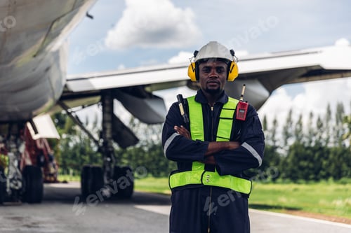 Preview: Airport Worker Stands Near Airplane With Arms Crossed