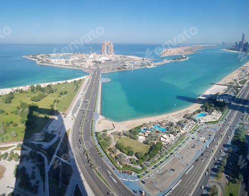 Preview: Aerial view on Abu Dhabi corniche, island view