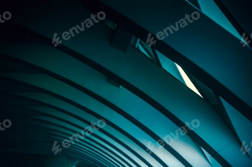 Vista previa: Background of bluish tones and cold and dark atmosphere with columns and lines of wavy geometry.