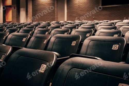 Preview: Numbered seats in an empty theatre (theater).