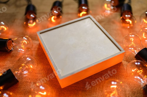 Preview: Box of plywood on the background of burlap.
