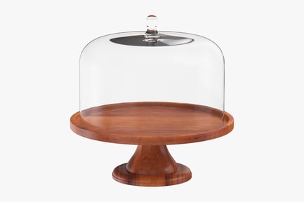 Preview: Wooden Cake Stand with Glass Dome
