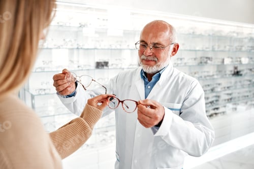 Preview: Eye Doctor Offering Glasses to a Woman