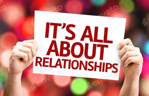 Preview: It'S All About Relationships Card With Colorful Background With Defocused Lights