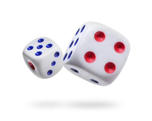 Preview: Two dice in air on white background