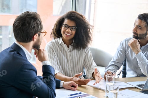 Preview: International corporate business team discussing business project at boardroom.