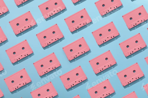 Preview: Pink tape recorder on a white background