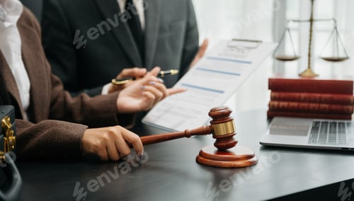 Preview: Business and Male lawyer or judge consult having team meeting with client, Law and Legal services
