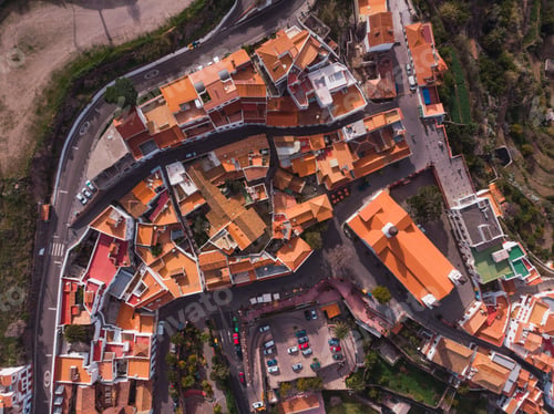 Preview: Drone view of city in mountain valley