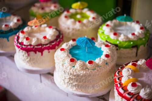 Preview: Cakes for sale at Campesino Market (Mercado Campesino), Sucre, Bolivia, South America