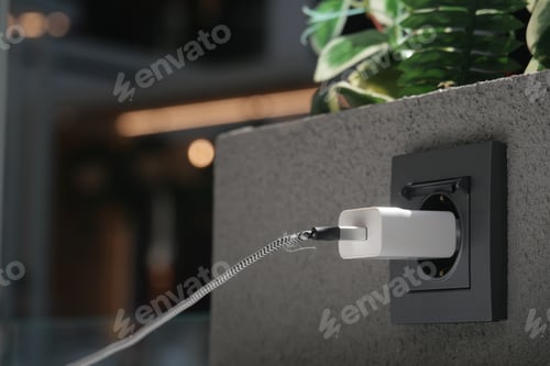 Preview: A contemporary modern electric outlet that includes a convenient charger along with a water feature