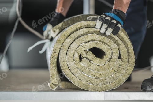 Preview: Construction Worker Preparing Roll of Mineral Wool Insulation