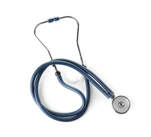 Preview: Stethoscope on white background, top view. Medical device