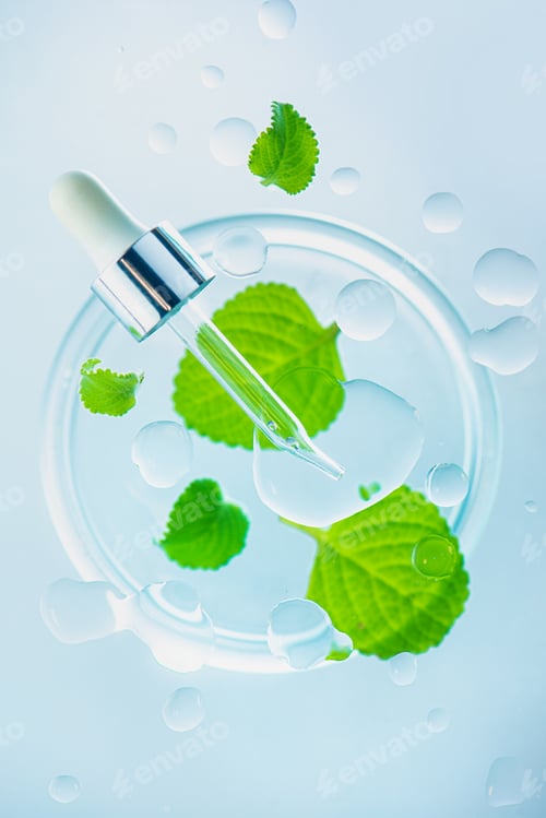 Preview: Herbal Extract Dropper with Green Leaves and Water