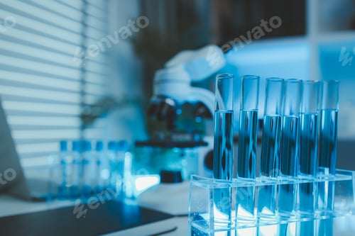 Preview: the atmosphere inside the laboratory with many scientific equipment such as microscopes, test tubes,