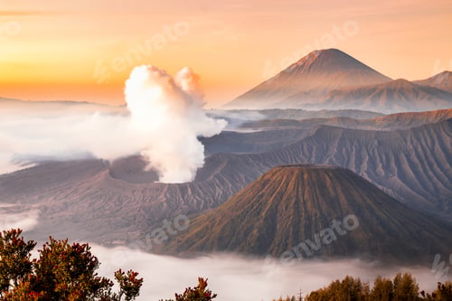 Preview: Landscape of Mount Bromo volcano, Batok and Semeru (Mt