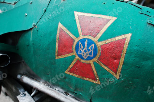 Preview: Emblem at military car of the Armed Forces of Ukraine