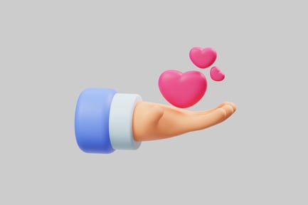 Preview: Cartoon hand with floating hearts