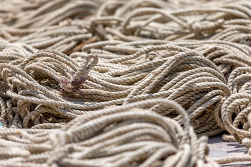 Preview: Old heavy duty rope laying outside on the asphalt