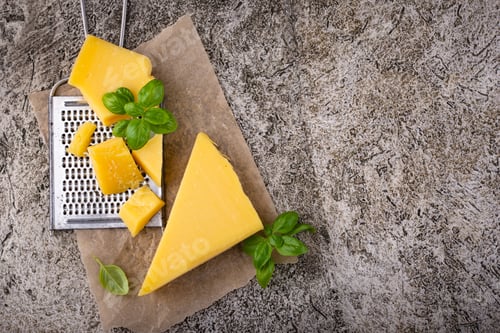 Vista previa: Piece of parmesan cheese and grater