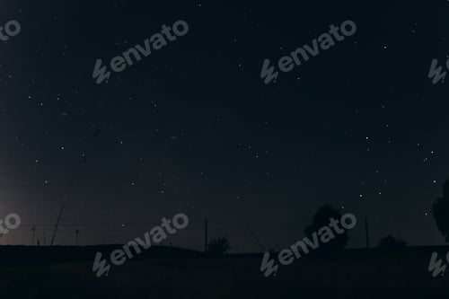 Preview: beautiful amazing night sky with stars and trees in countryside