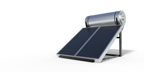Preview: Solar water heater, panels and boiler isolated on white background. 3d illustration