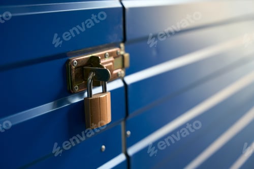Preview: Cropped photo of lock from self storage unit in a warehouse