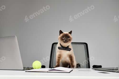Preview: Feline supervisor observing laptop work