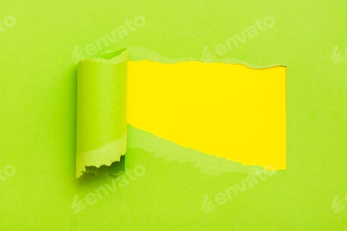 Preview: Torn green paper with space for text with yellow background