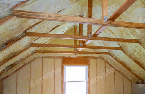 Preview: Insulation of attic with foam insulation cold barrier and insulation material polyurea Spraying