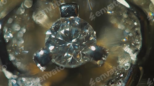 Preview: Diamond solitaire ring closeup in dark environment. Big blue diamond, closeup view. layered