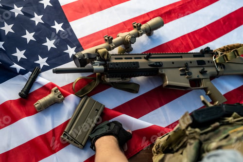 Preview: Re-assembled rifle on American flag