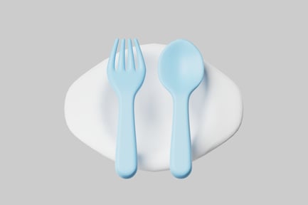 Preview: Baby plate with light blue utensils