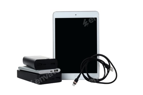 Preview: PNG,Power bank with tablet, isolated on white background
