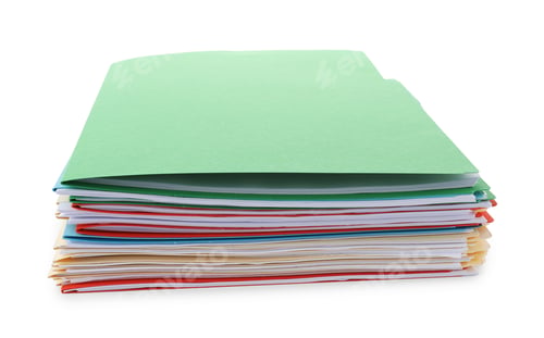 Preview: Stack of colorful folders with documents isolated on white