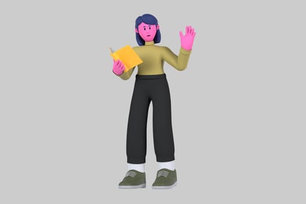 Preview: Stylized Female Character with Book and Waving Hand