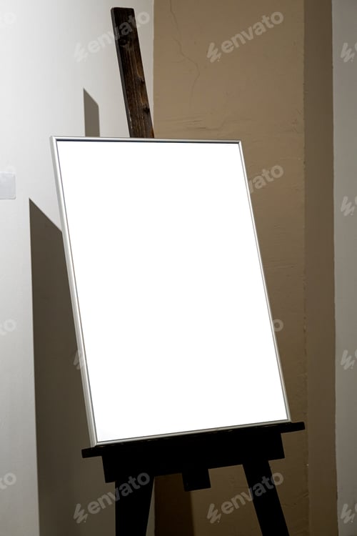 Preview: Blank White Canvas on Wooden Easel Stand