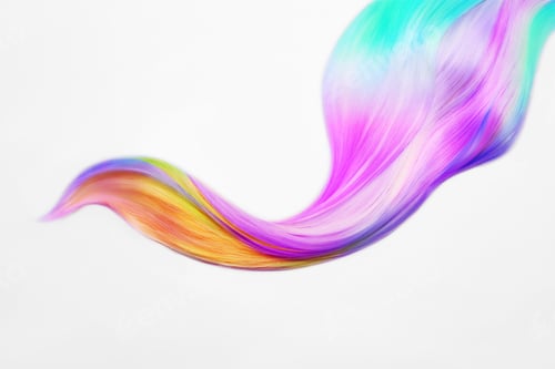 Preview: Strand of beautiful multicolored hair on white background, top view